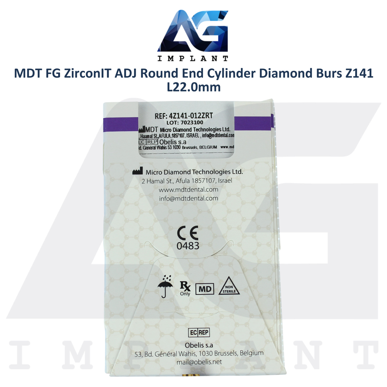 MDT Dental FG ZirconIT ZRT Round End Cylinder Diamond Bur Z141 L22.0mm Tool