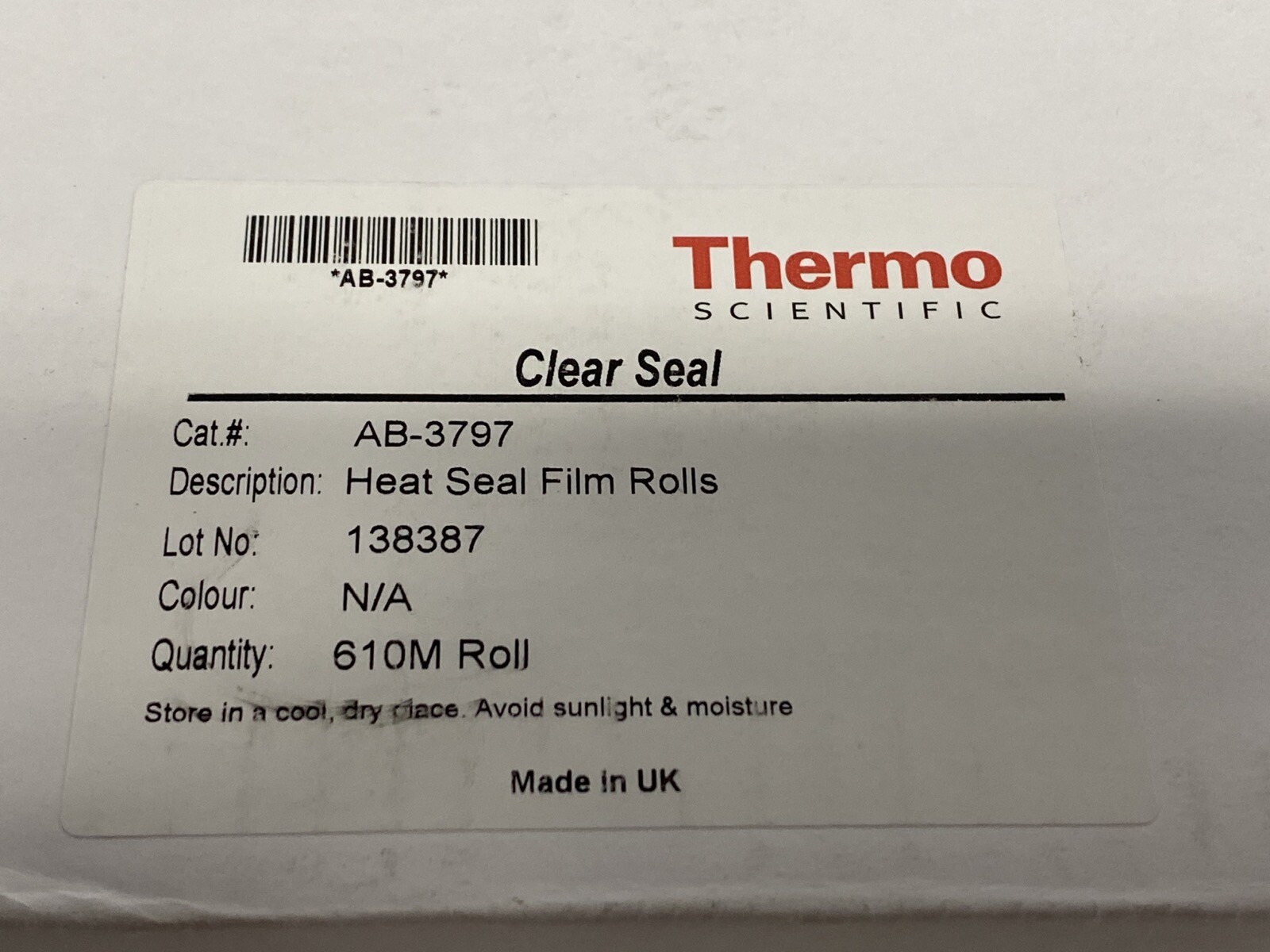 THERMO Clear Heat Seal Tape for ALPS Microplate Heat Sealing Instrument AB-3797