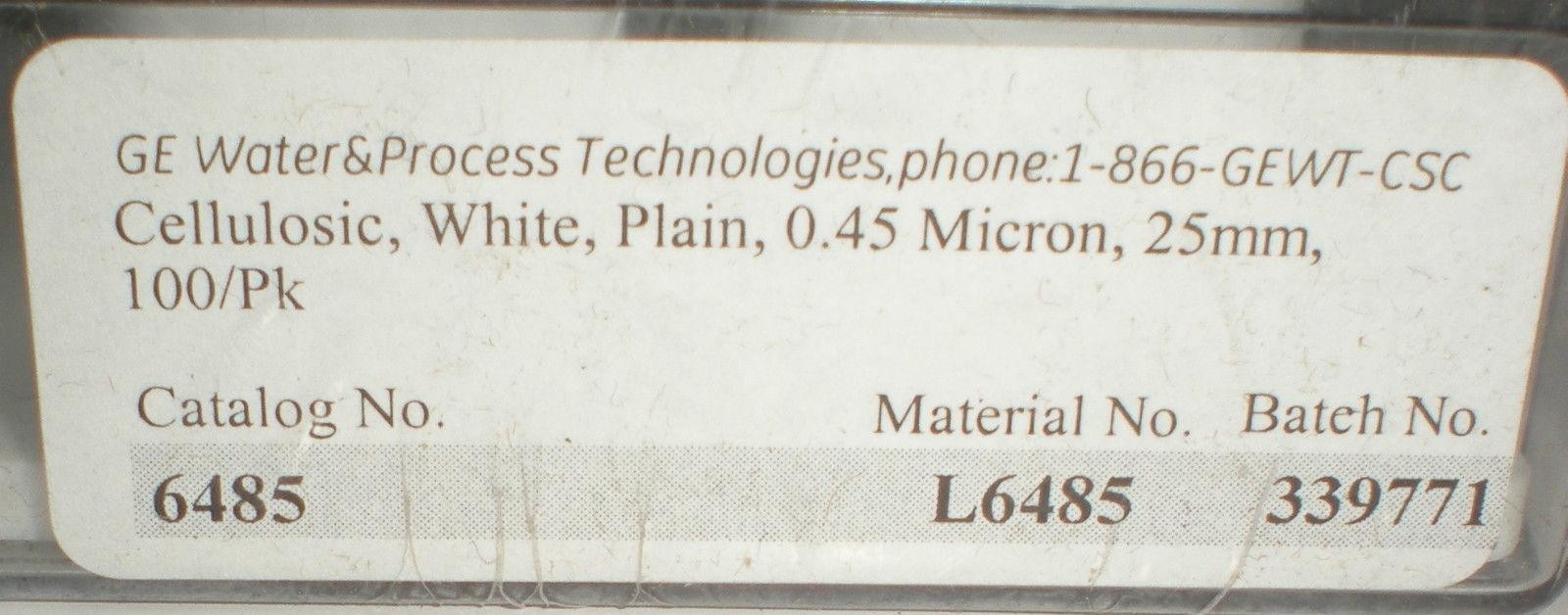 GE L6485 CELLULOS NITRATE MEMBRANE FILTER 25MM DIAMETER CIRCLES 0.45 µm MICRON