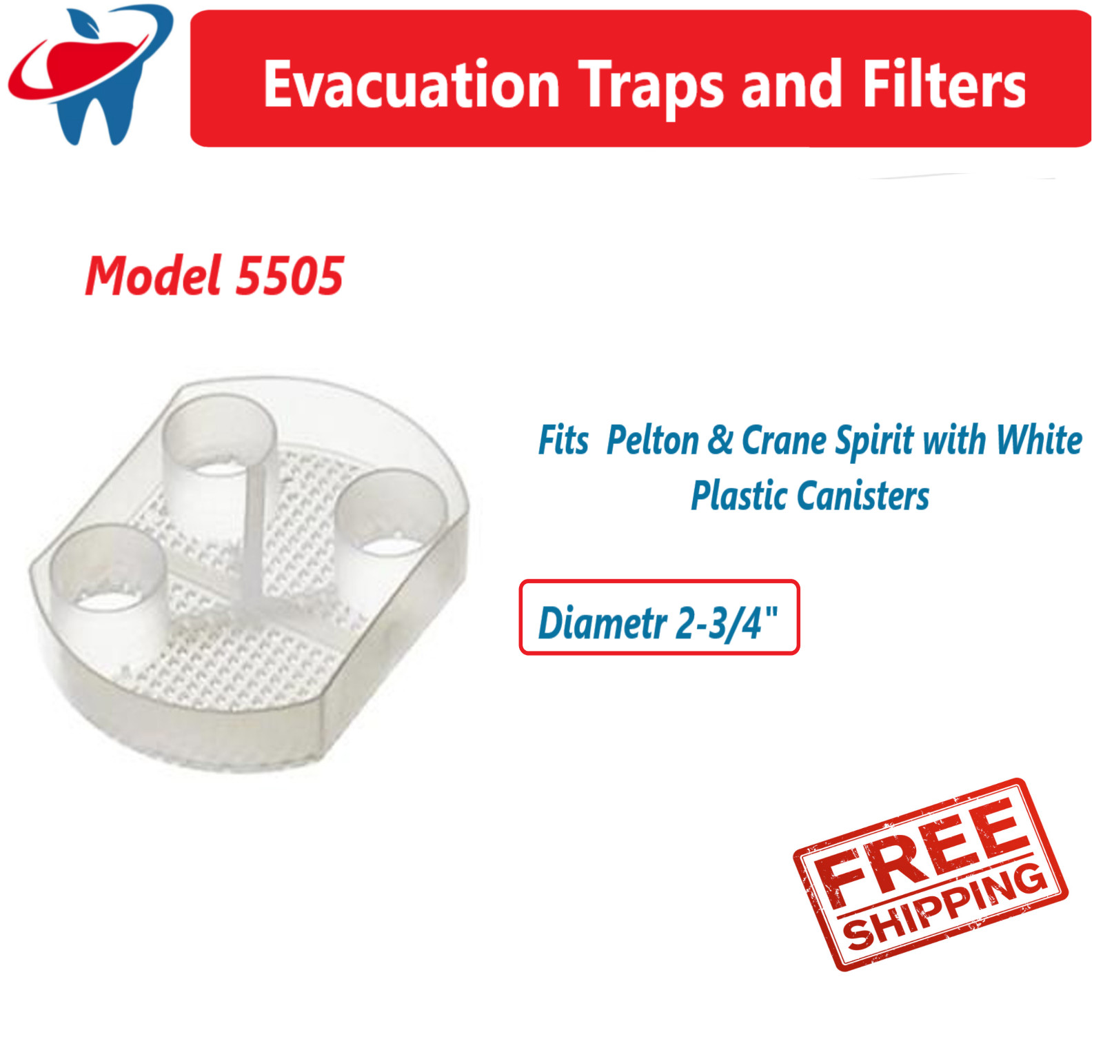Dental Evacuation Traps 5505: Fits New Spirit Pelton & Crane w/White Plastic 144