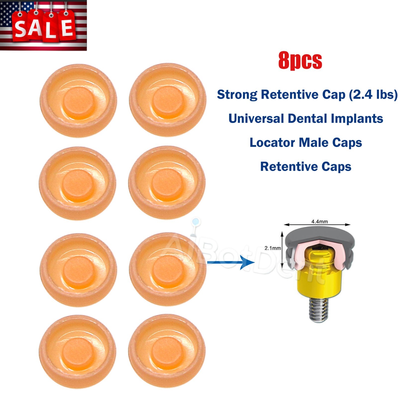 US Dental Overdenture Implant Retention Cap Abutment Metal Housing Kit Xtra-Soft