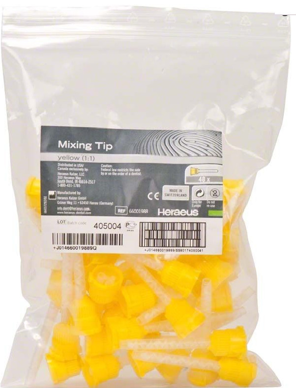Heraeus Kulzer H P style 4.2mm Yellow Mixing (1:1) Tips 48/PK ORIGINAL MIXPAC