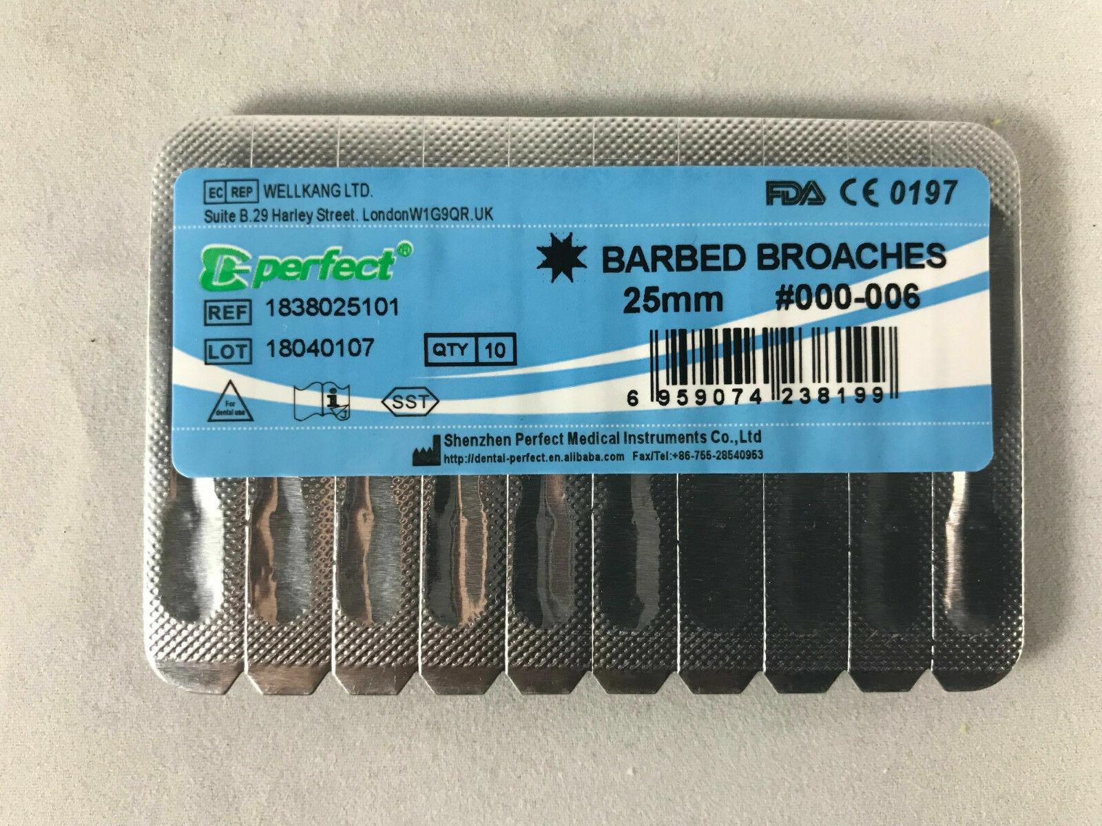 Perfect Dental 25 mm Stainless Steel Barbed Broaches (all Sizes) 10 in pack FDA