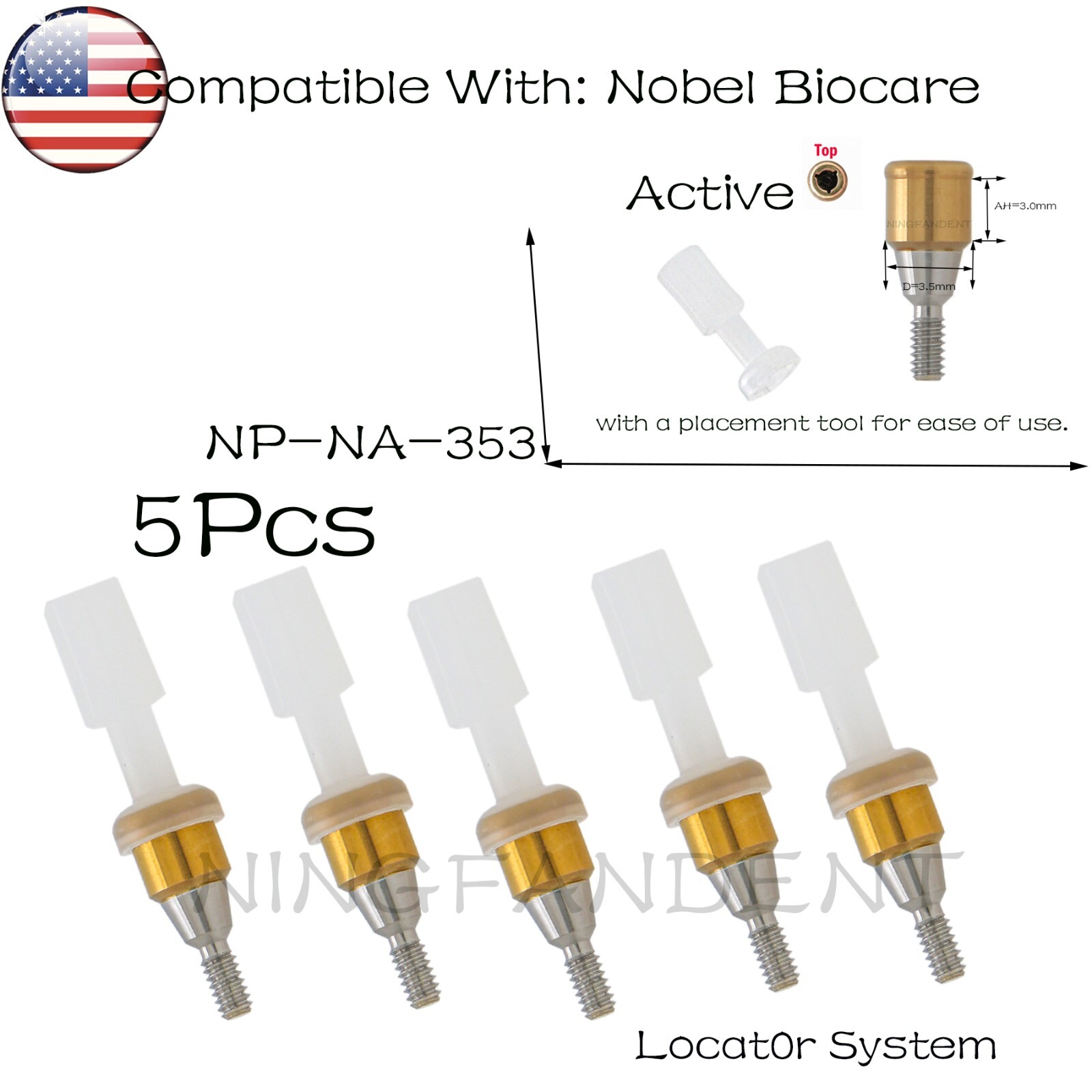 US Implant Locator Abutment Nobel Active NP 3.5mm D 3mm AH Overdenture Male Cap