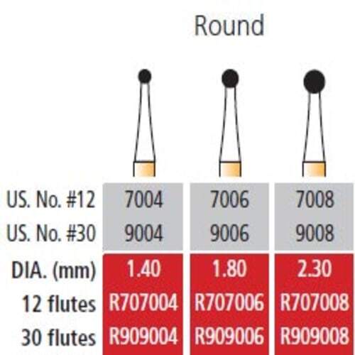 Alpen FG #7004 12 blade Round T&F Bur, 5 pack