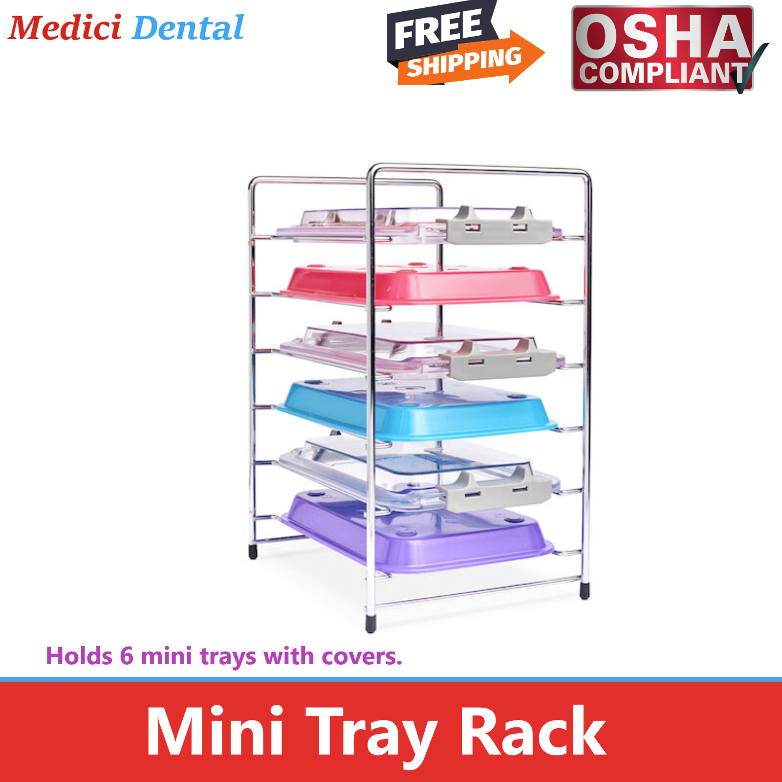 Dental Instrument Set Up F Mini Tray Rack Includes 8 “F” Assorted Trays & 6-Lids