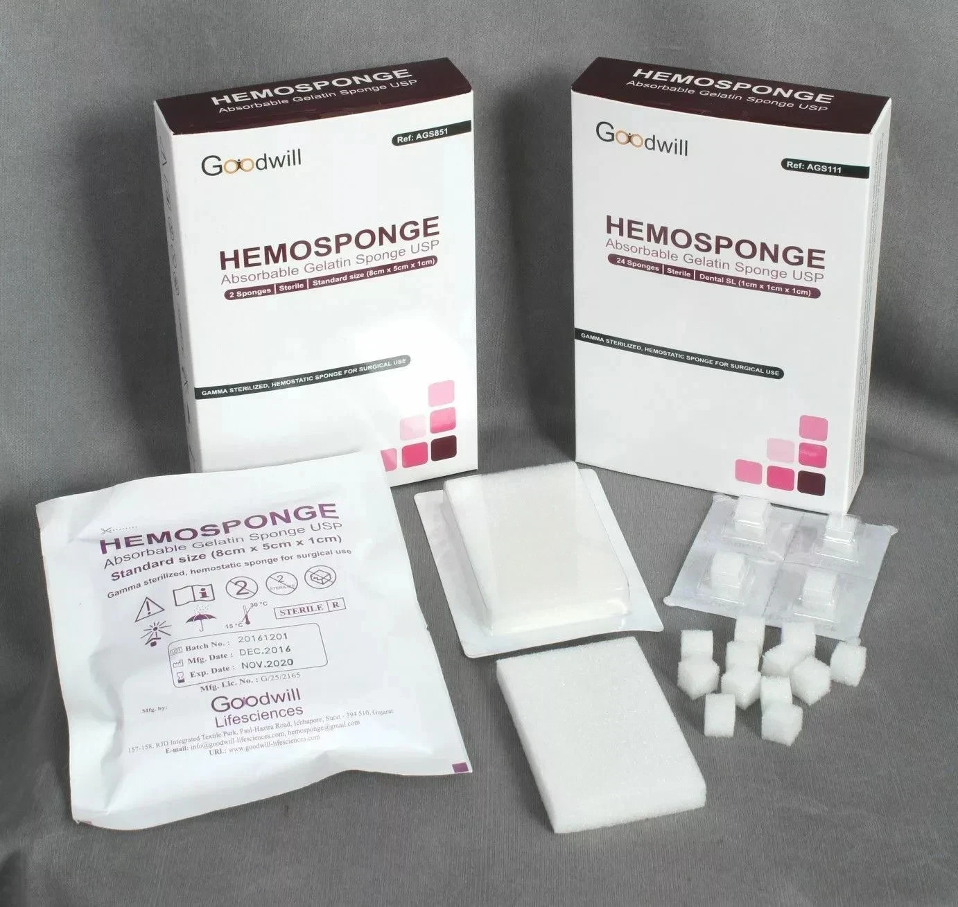 HEMOSPONGE ABSORBABLE GELATIN STERILE DENTAL SPONGES 32pcs PACK #10x10x10mm