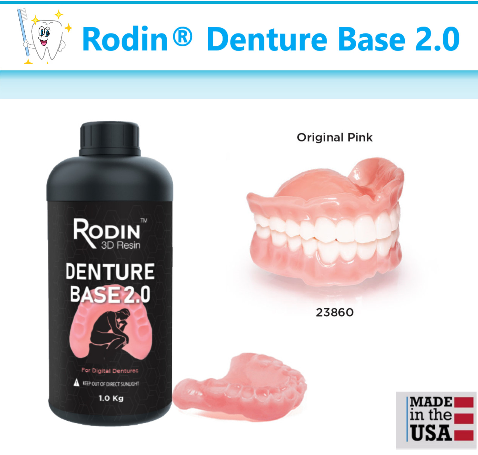 Dental Rodin Denture Base 2.0 Original Pink, 3D Printer Resins Class II, 23860