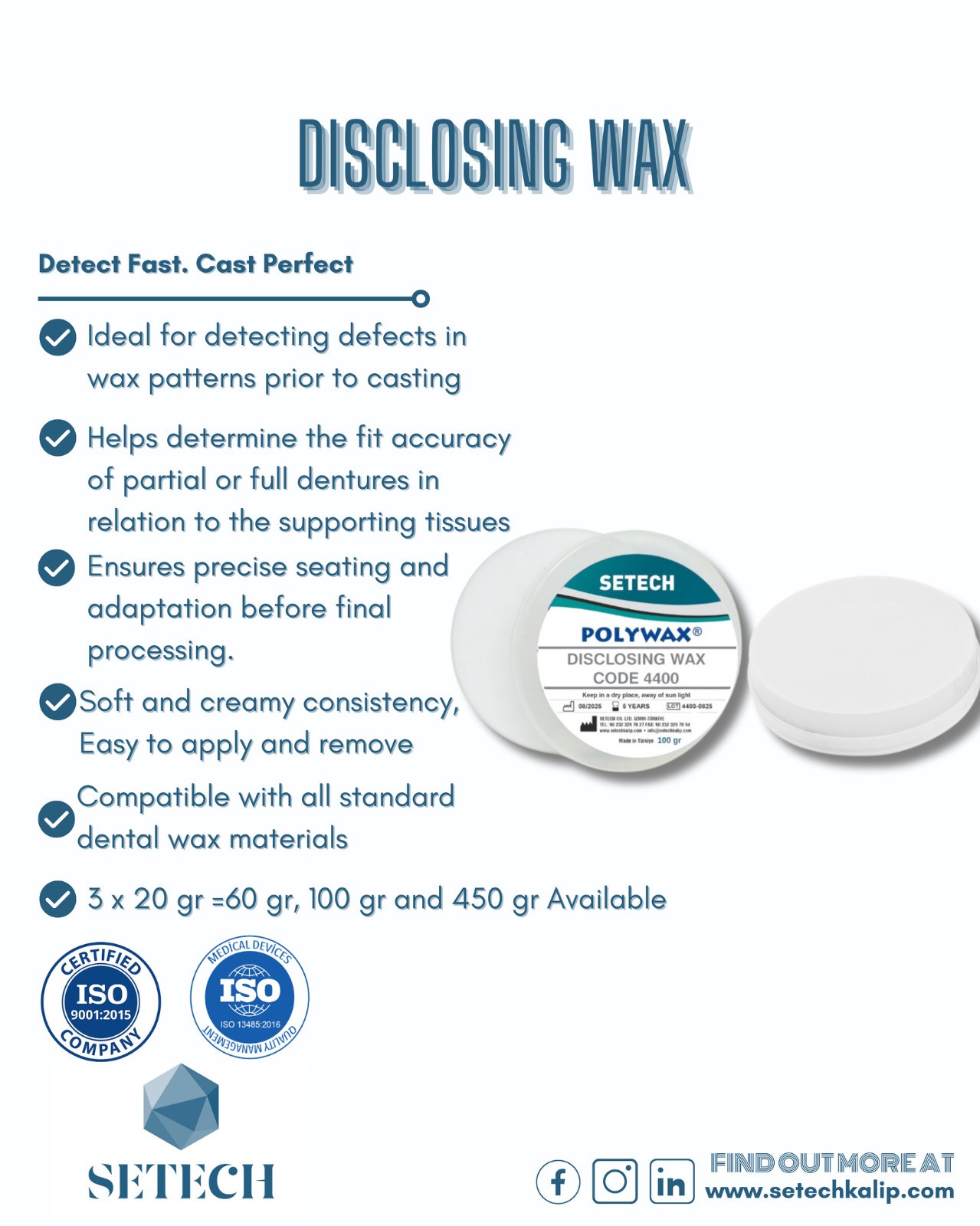 Setech Disclosing Wax – To Repair Wax Pattern Defects.