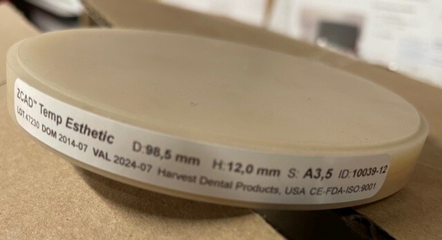 HARVEST Dental ZCAD Temp Esthetic 98,5mm 12-20mm Various shades milling disc
