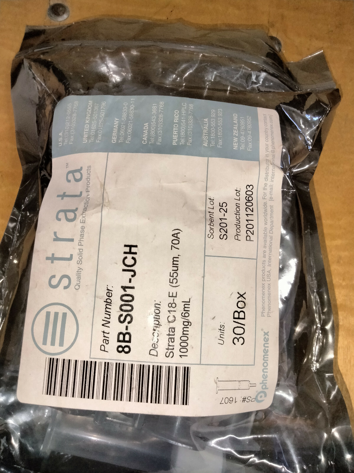 Phenomenex Strata C18-E 55µm 70A 1000mg/6ml 8B-S001-JCH 30/box – NEW
