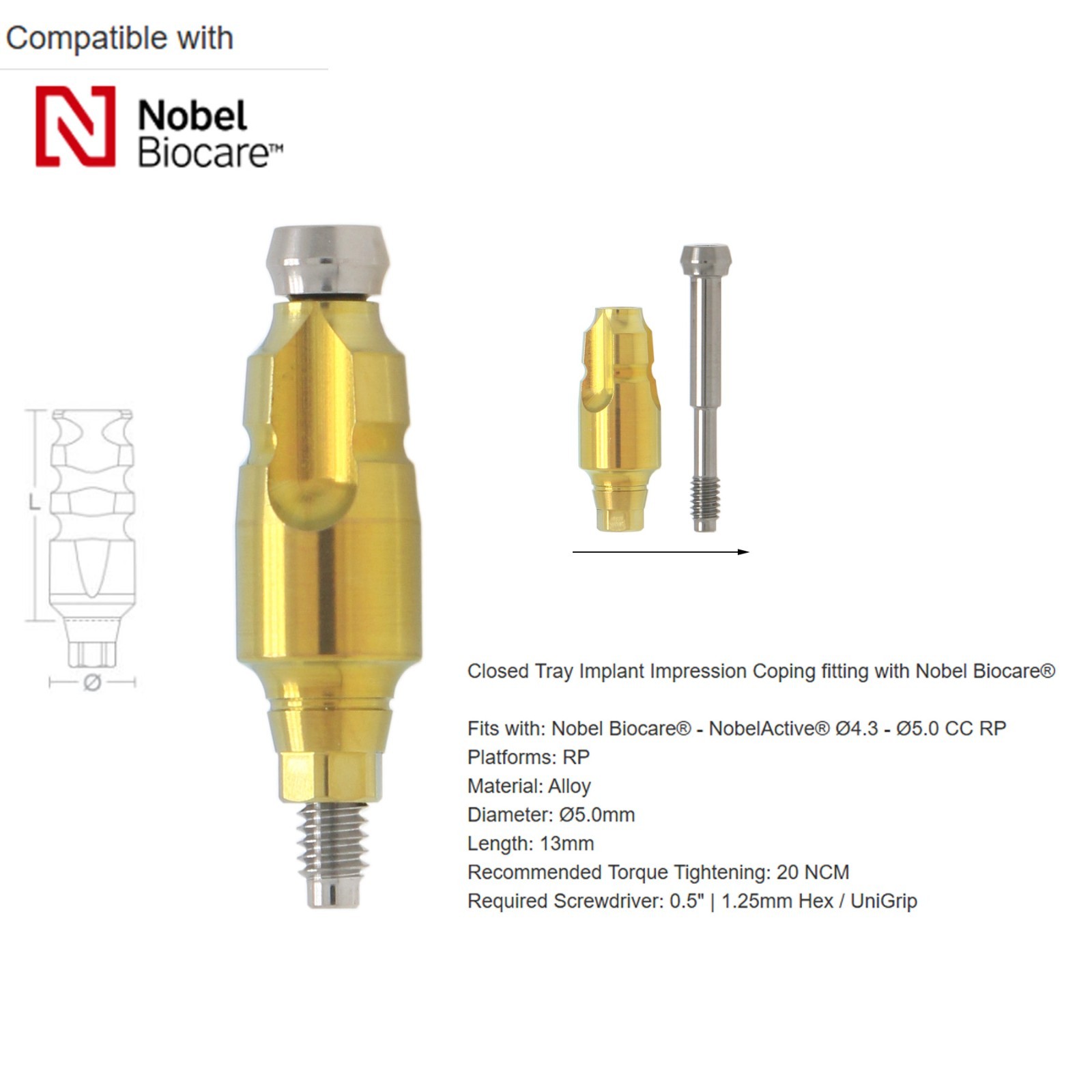 Nobel Biocare Dental impression coping Open Closed tray For NP/RP Conical Conn