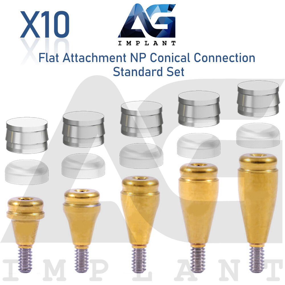 10 Flat Attachment Abutment Standard Silicone Set NP Conical Connection