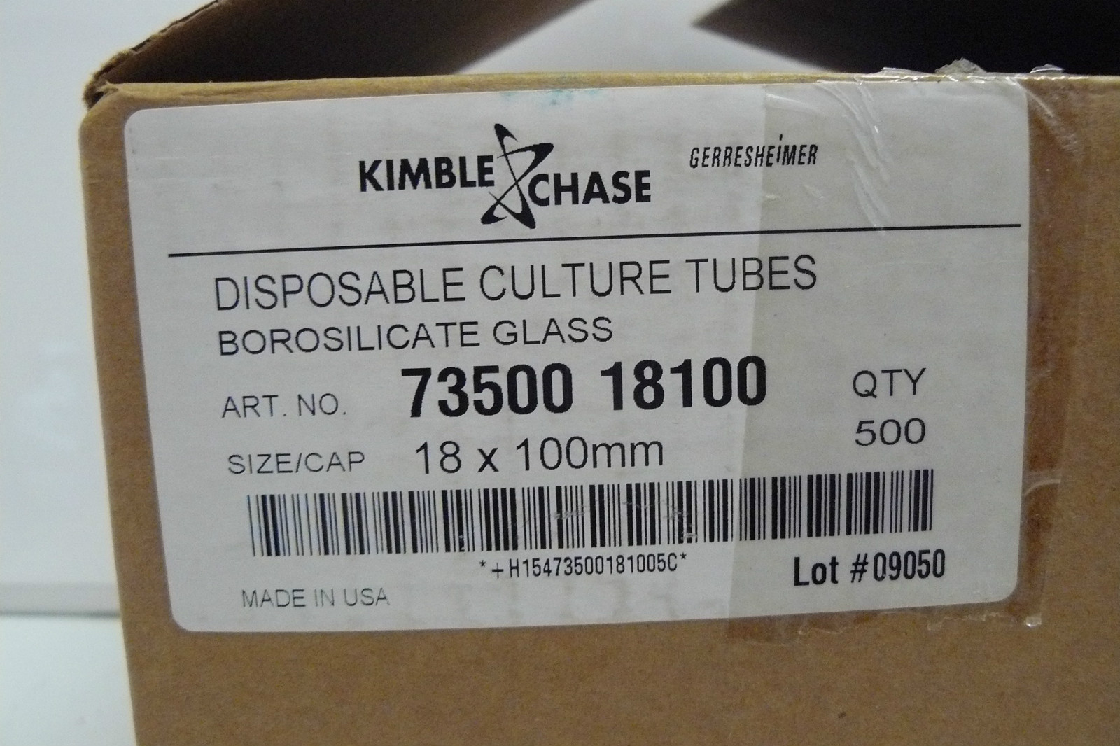 KIMBLE CHASE 73500-18100 DISPOSABLE CULTURE TUBES 18X100MM NEW