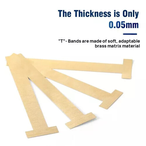 100/Bag Dental T- Band Brass Straight Large Small Curved Matrix Bands 0.05mm