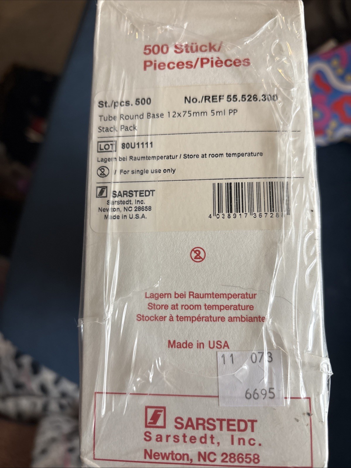 SARSTEDT 55.526 5mL 75 x 12mm PP 500 Pieces 55.526.300 Tube Round Base Rohren