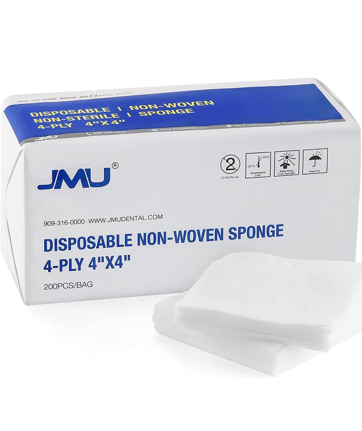 JMU Disposable Dental/Medical Sponge 4-Ply 4”x4” 200Pcs/Bag X 4 Bags 800 Pcs
