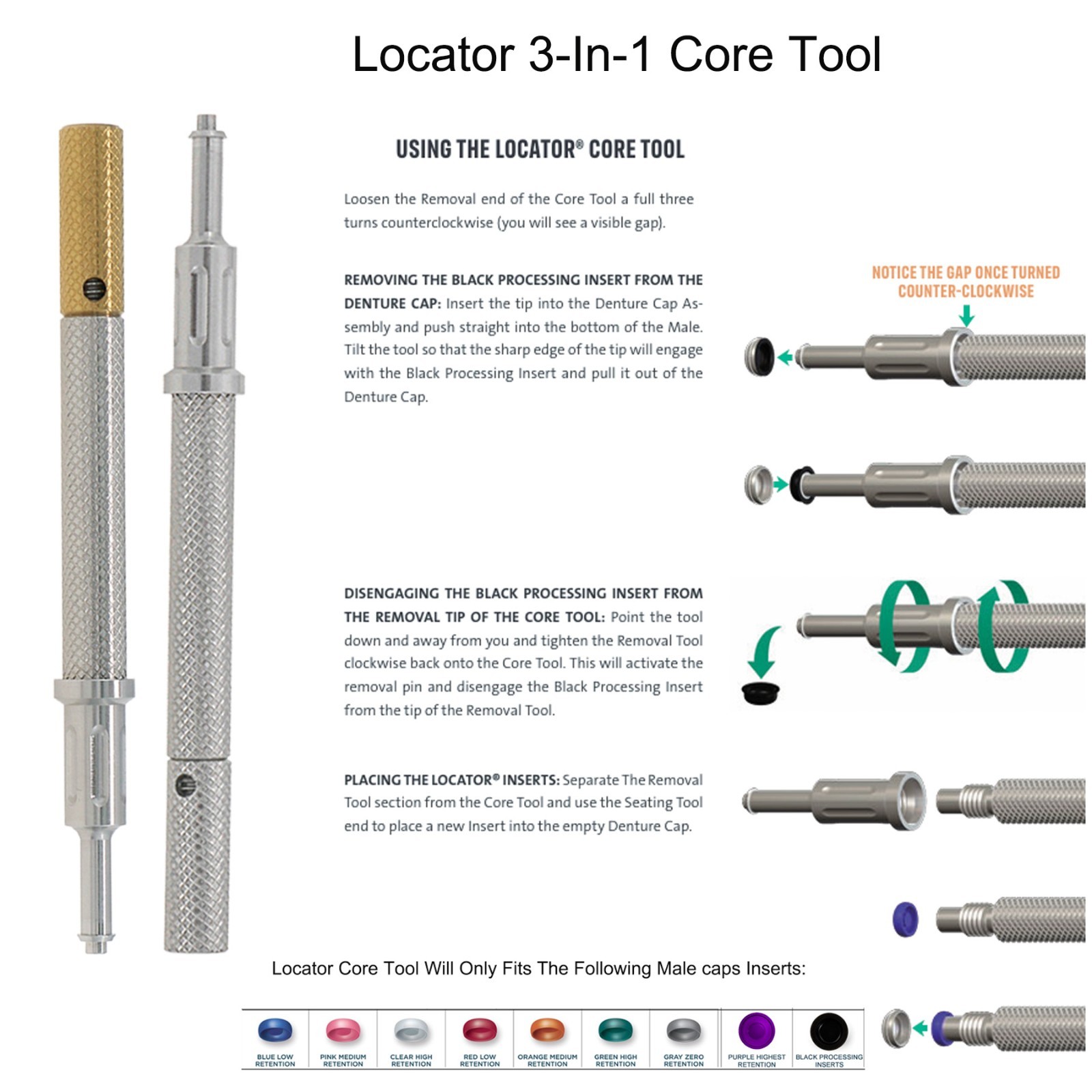 Dental Locator Abutment Drivers Tool Male Cap Inserts for MegaGen AR/AO Platform