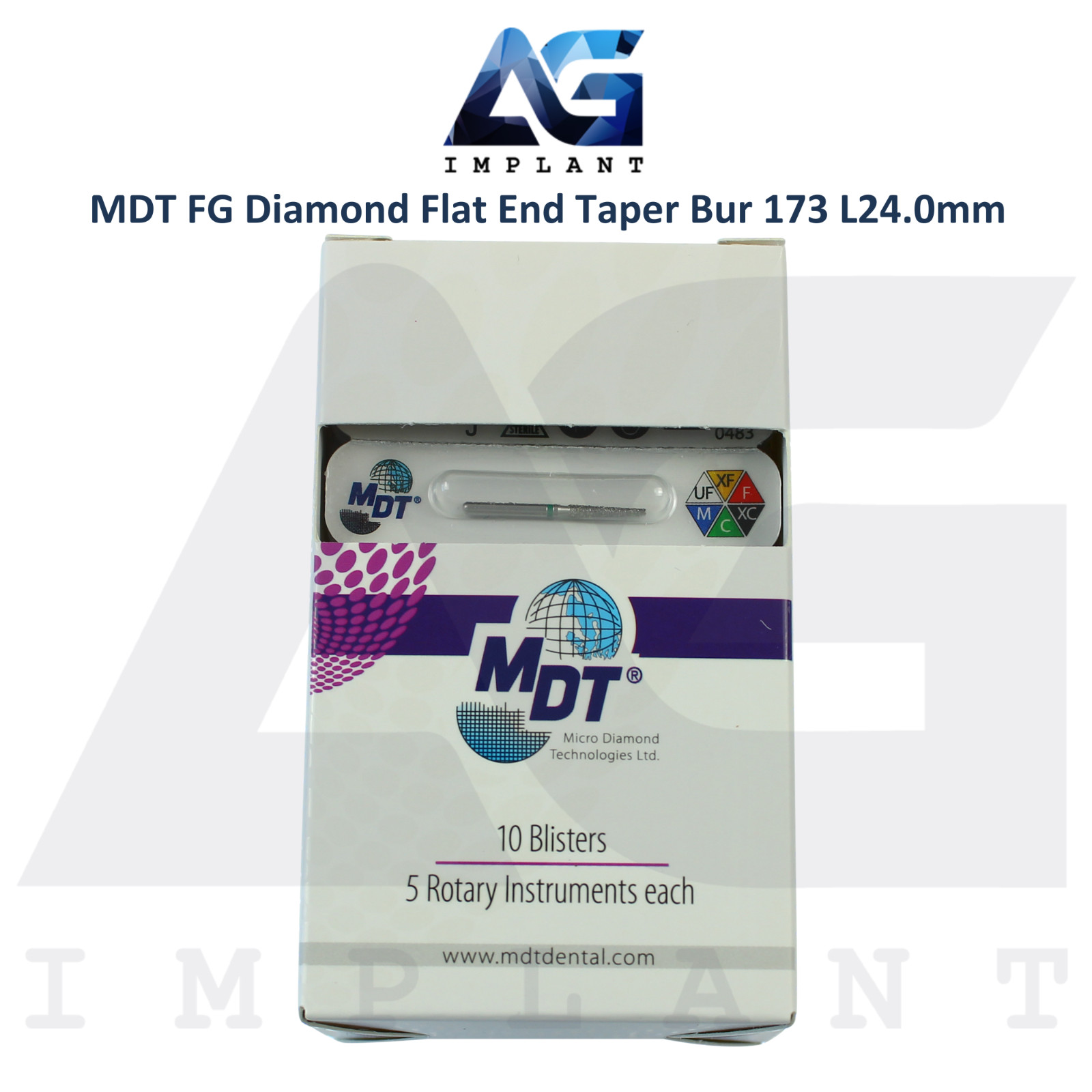 MDT Dental FG Diamond Coated Flat End Taper Burs 173 L24.0mm Surface Shaping