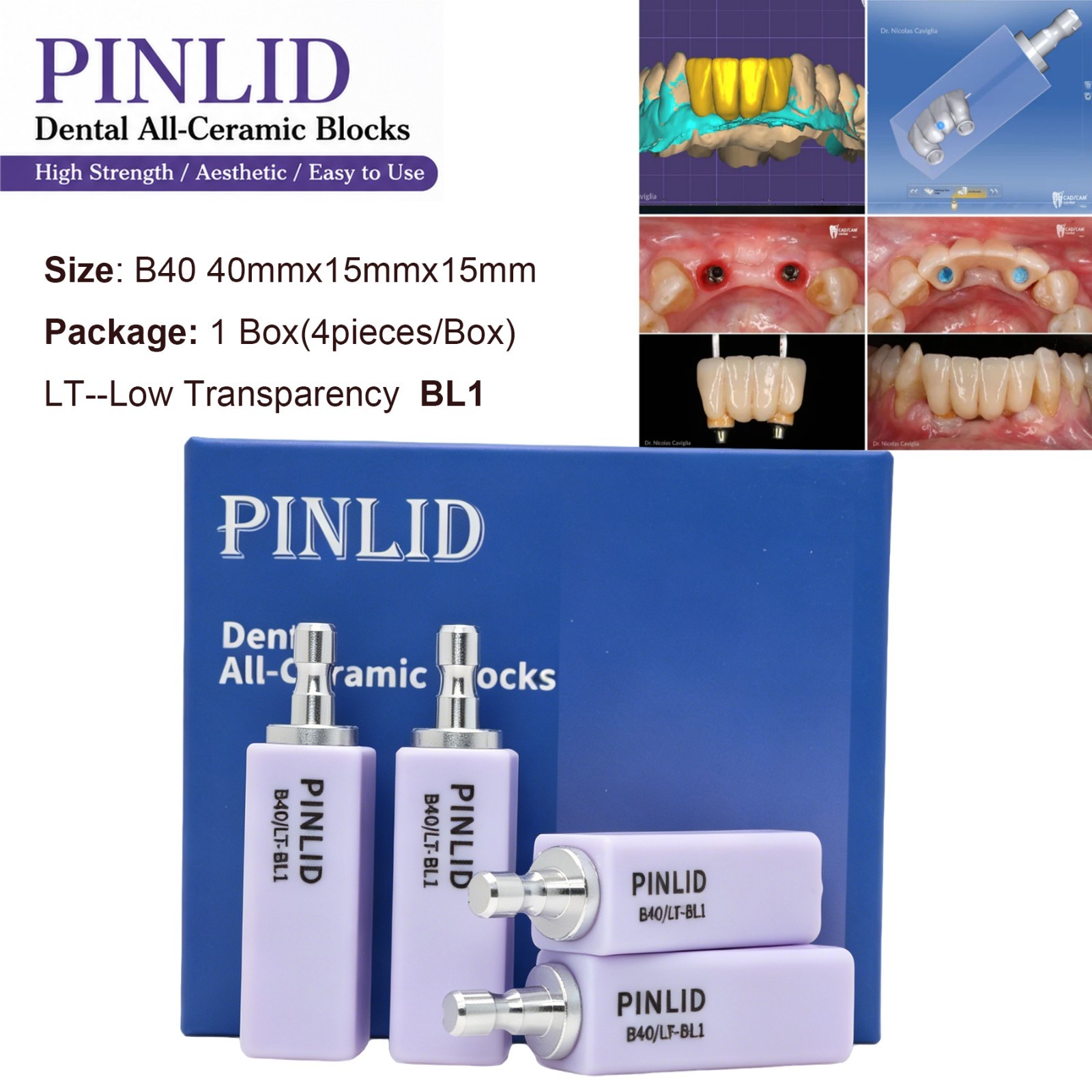 LT Dental Emax Glass Ceramic CAD CAM Blocks Lithium Disilicate CEREC 4pc/box