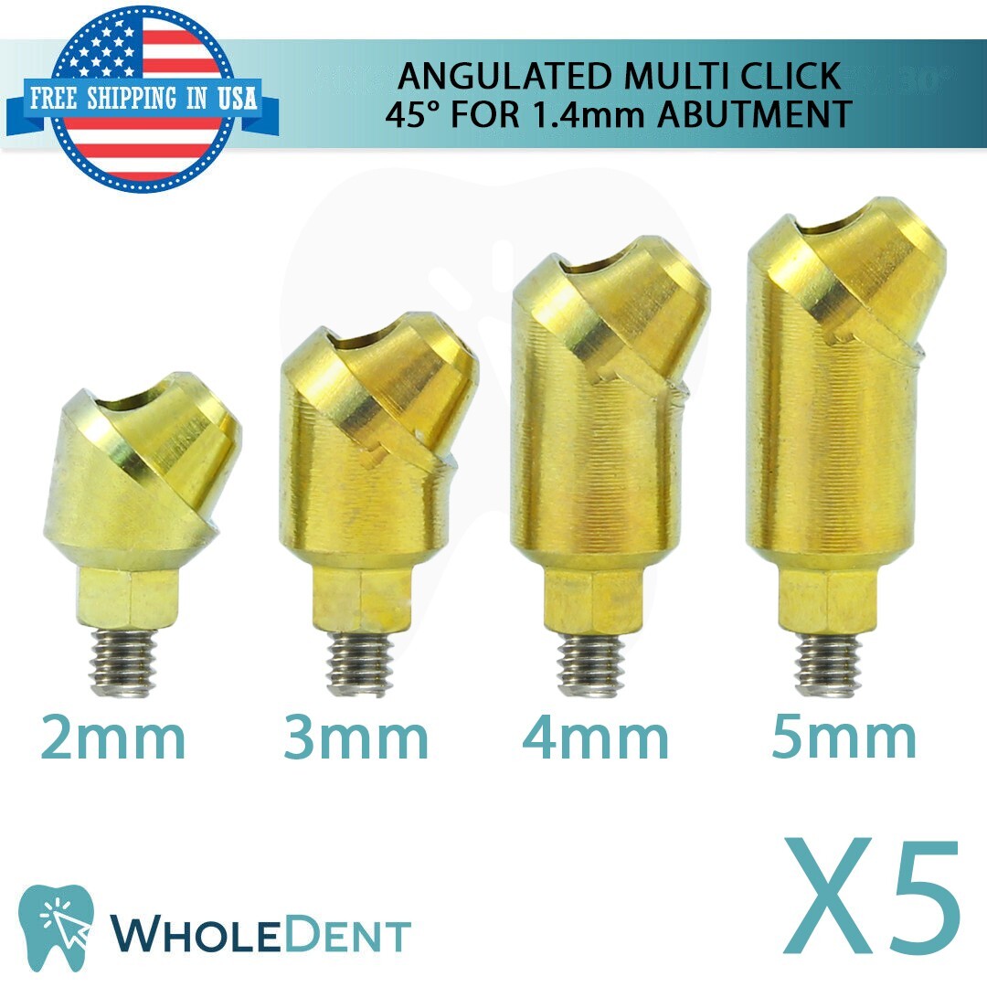 5X Angulated Multi Unit 45° 1.4mm Abutment Attachment Internal Hex 2.42mm