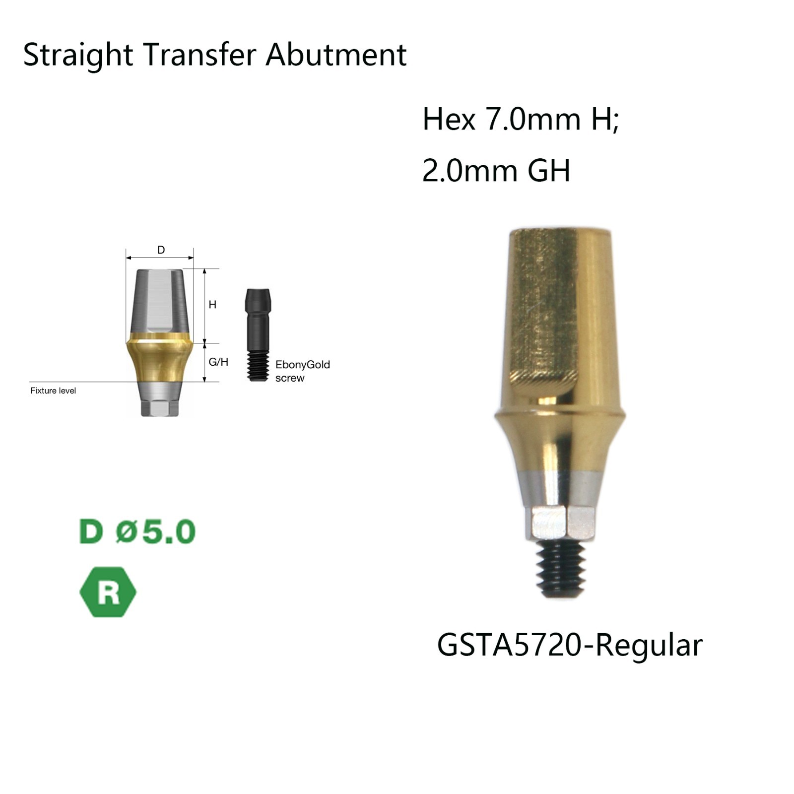 5Pcs Dental Straight Abutment Hiossen Mini/Regular conical replica screw 2 mm GH