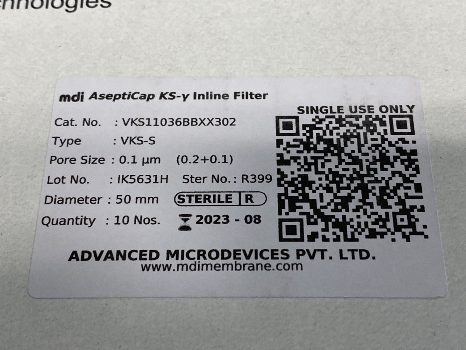 (10) Advanced Microdevices MDI AseptiCap KS-y Inline Filter 50mm VKS11036BBXX302
