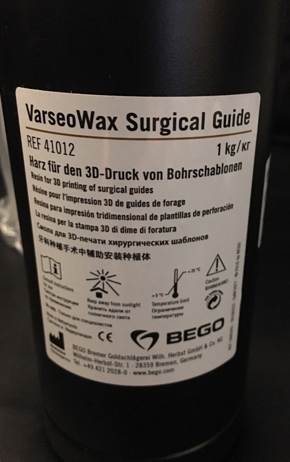 BEGO Varseo Wax Surgical Guide Resin for 3D Printing Surgical Guides 1kg #41012