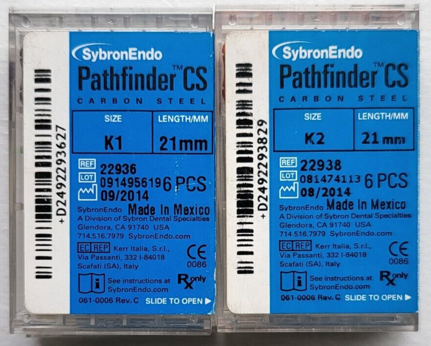 SYBRONENDO PATHFINDER CS CARBON STEEL ENDODONTIC HAND FILE 6PK 21MM K1 or K2