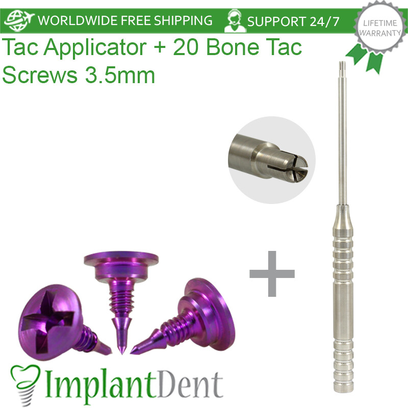 20 Bone Tac Screws 3.5mm + Applicator Guided Bone Regeneration Dental GBR System