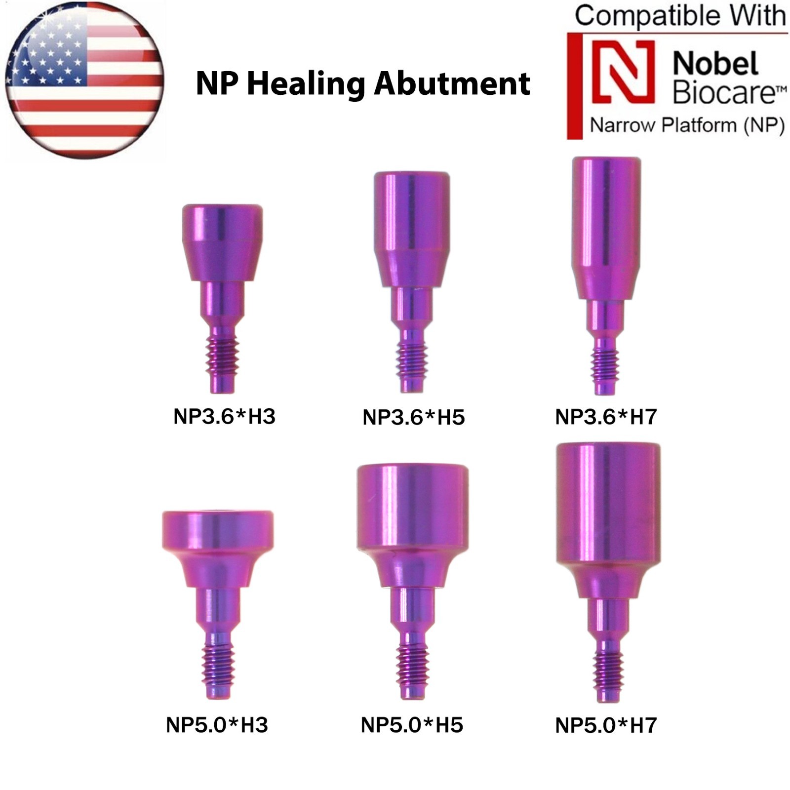 US Dental Healing Abutment Cap NP/RP Compatible Nobel Biocare ∅3.6 ∅5.0 ∅6.0