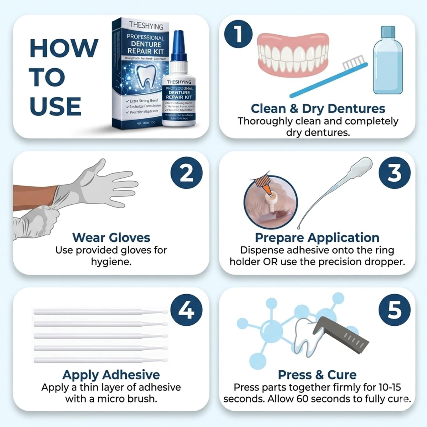 Professional Dental Lab Glue – Quick Bonding for Dentures – 2 oz Safe Formula