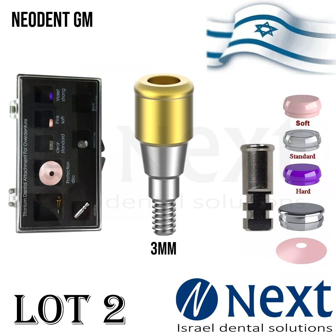 LOTx2 Dental Abutment Flat attachment Neo Dent GM Grand Morse conical 3 mm set