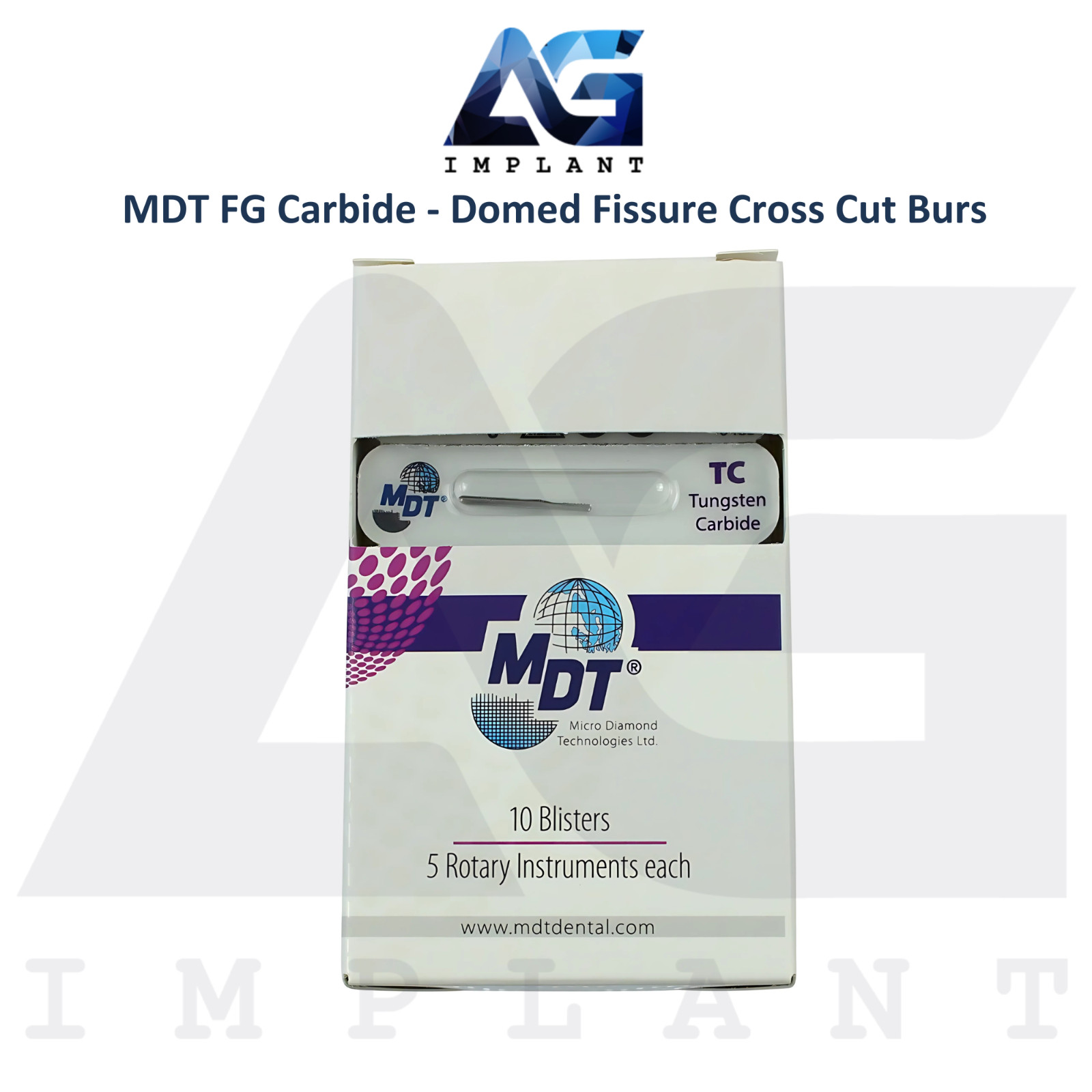 Dental MDT Domed Fissure Cross Cut FG Carbide Burs L19.0mm Cavity Preparation
