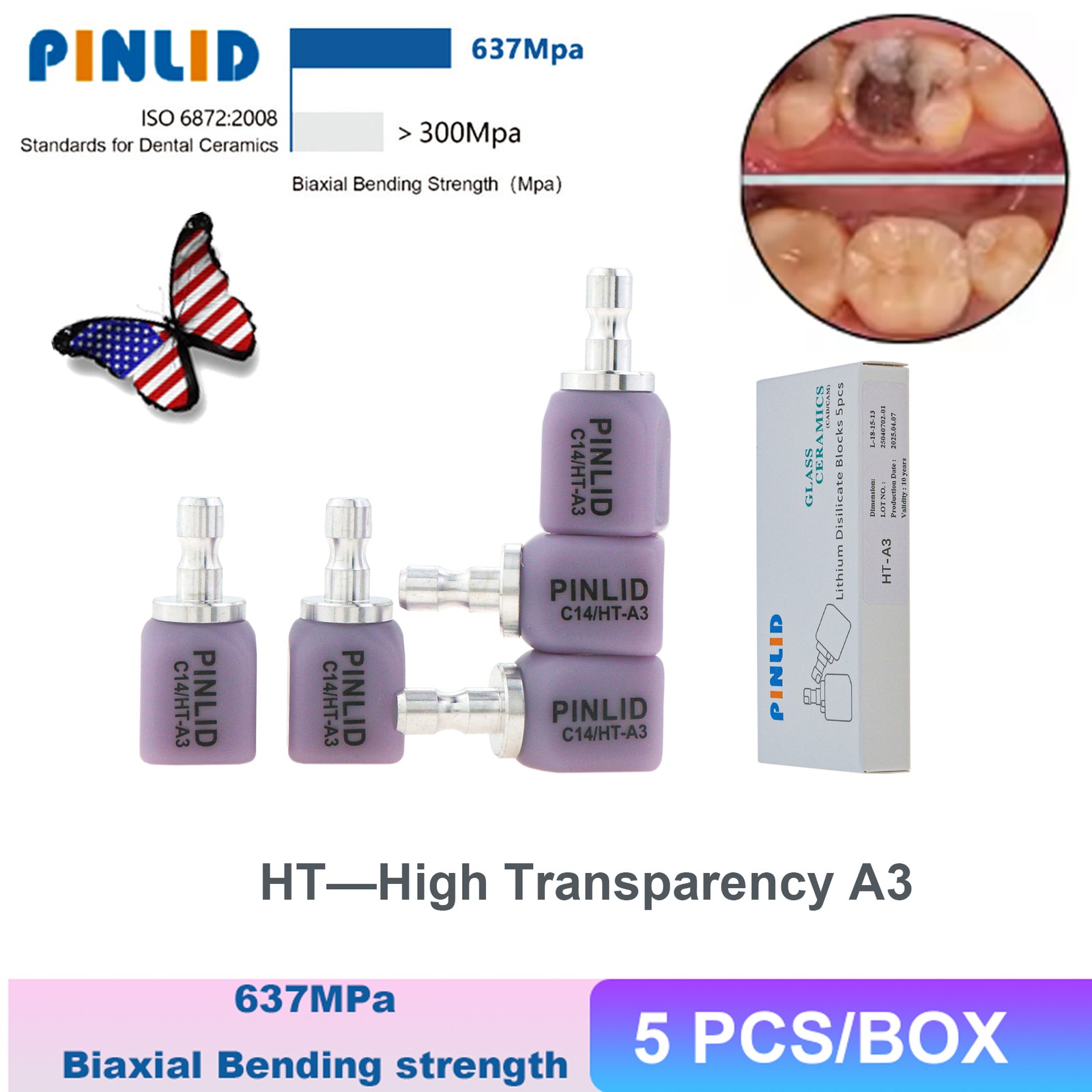 Lithium Disilicate Glass Ceramic IPS e.max CAD HT/LT Blocks For inLab C14/5pcs