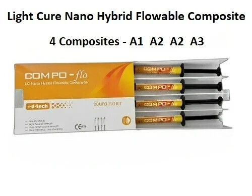 3 x D Tech Dental COMPO FLO LC Nano Hybrid Flowable Composite 4 x 2gm Kit