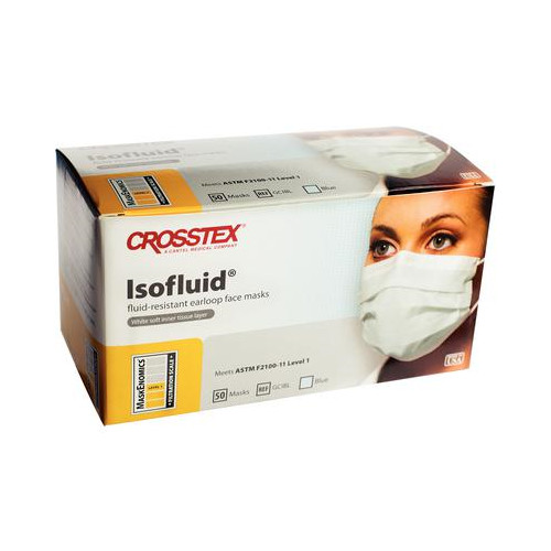 Crosstex GCIBL Isofluid Earloop Face Mask ASTM Level 1 Blue 100/Bx