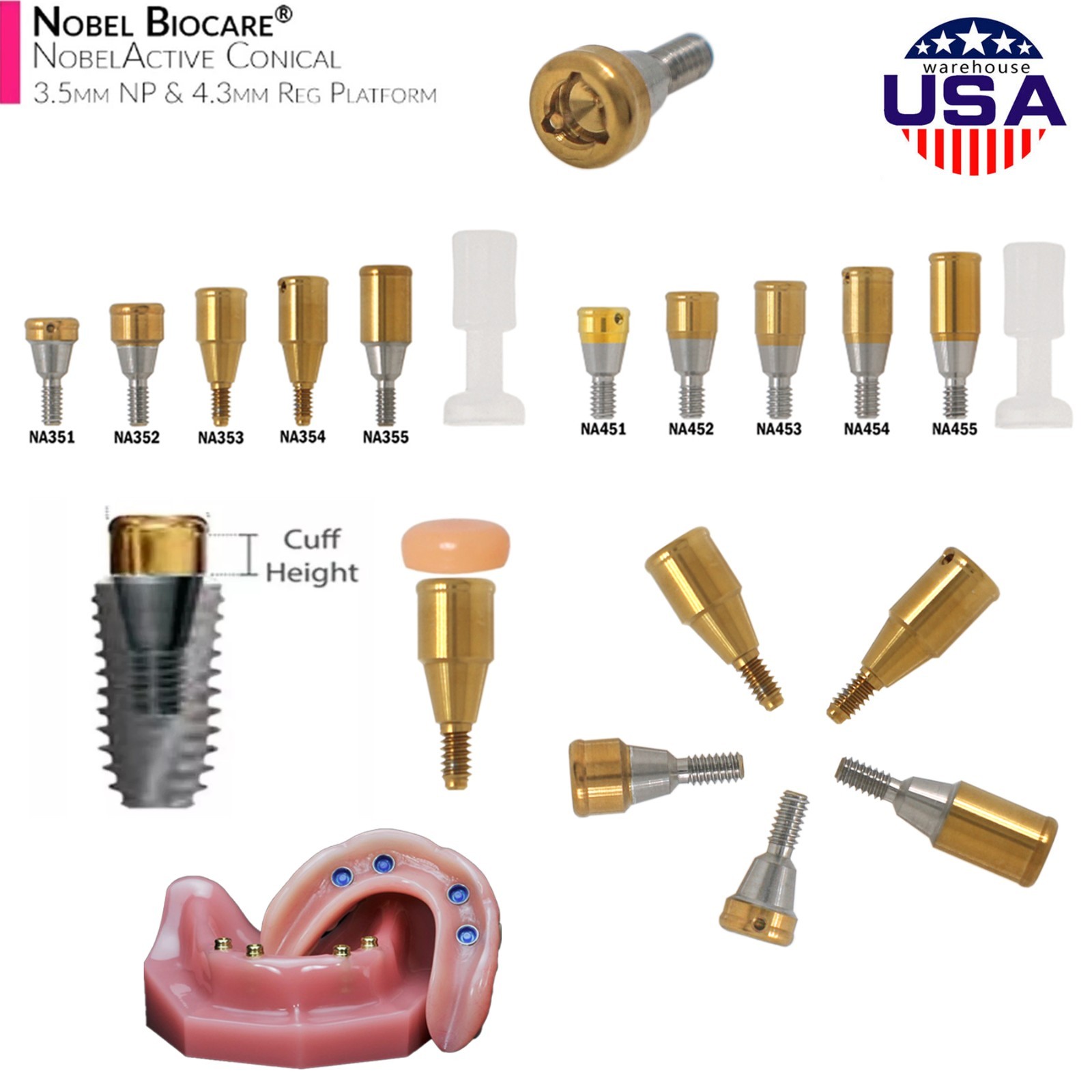 US Nobel Biocare Locator Abutment Replace Conical Connection Compatible NP/RP