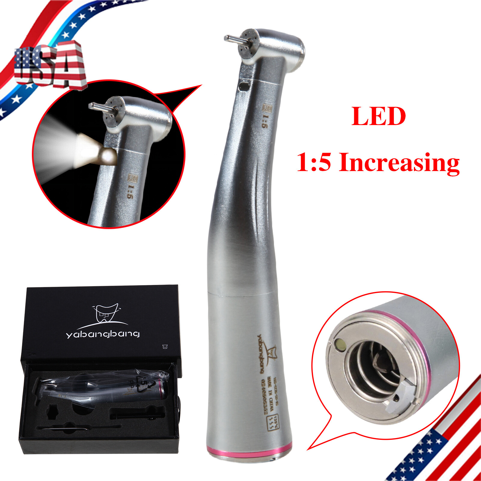Dental Straight Low Speed Handpiece LED Contra Angle 1:5/1:1/4:1/20:1 Implant