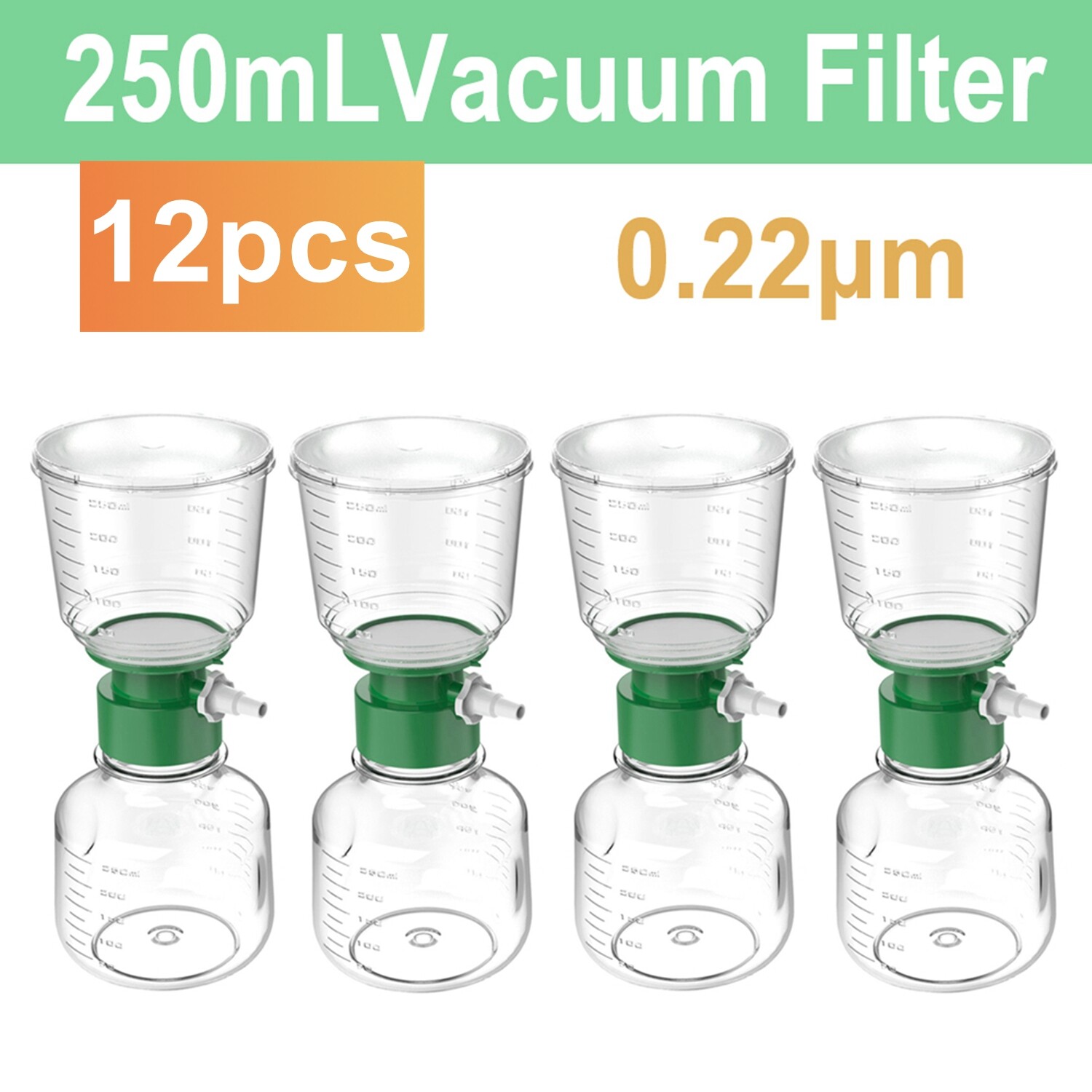 (Pack of 12) 250mL Bottle Top Vacuum Filter Units 0.22um Pore Size PES Membrane