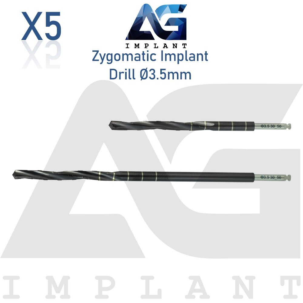 5 Zyg Drills Ø3.5mm For Zygomatic Fixtures Stainless Steel With A DLC