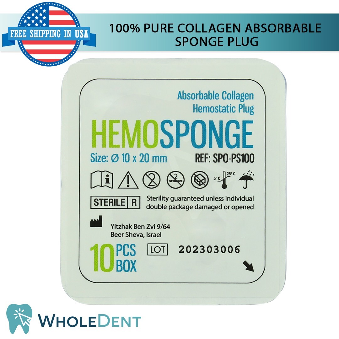 1X Dental Hemosponge 100% Pure Collagen Sponge Plug Sterile 10pcs Hemostatic Ø10