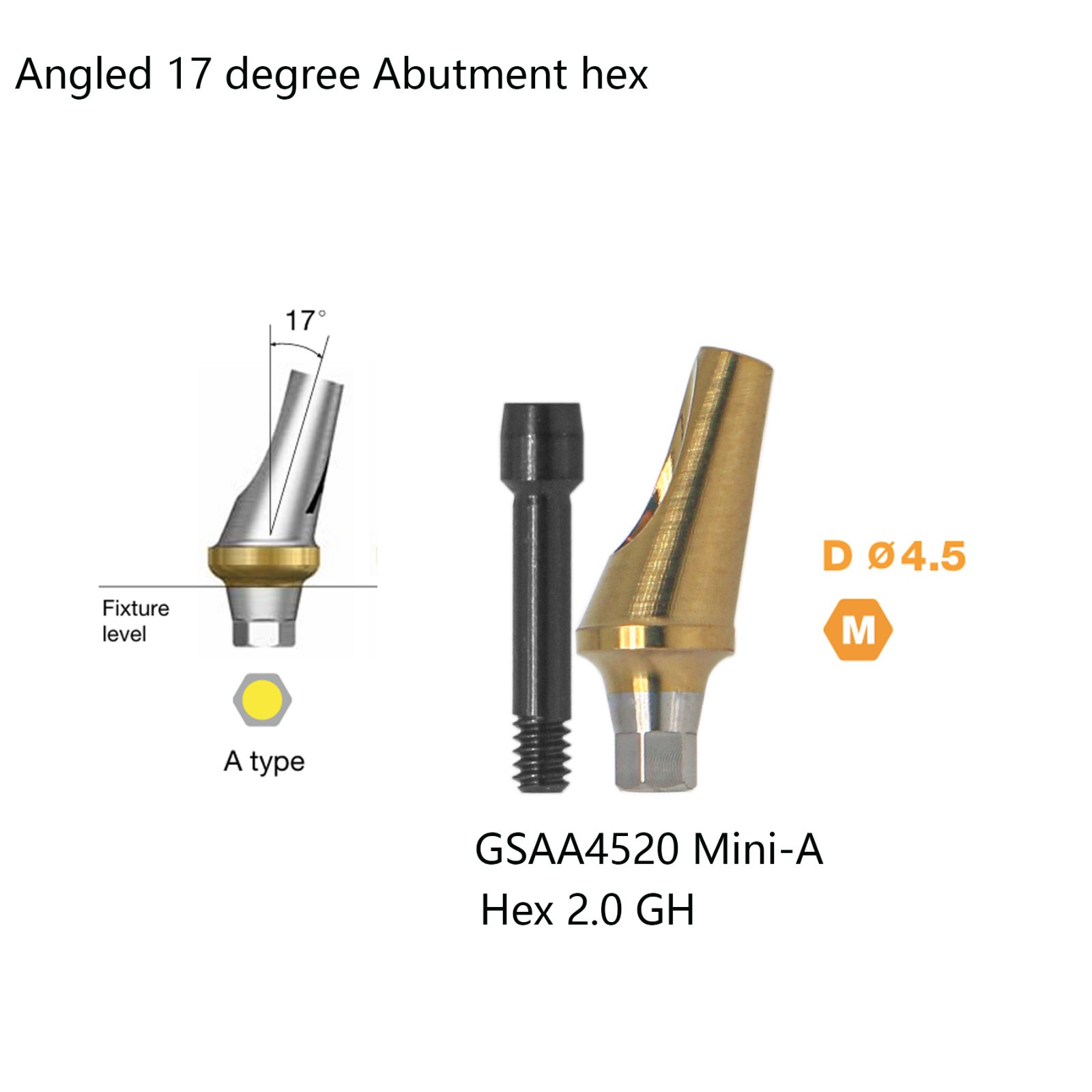 17° Angled Anatomic Abutment Compatible Hiossen ET Mini Hex Platform Osstem TS