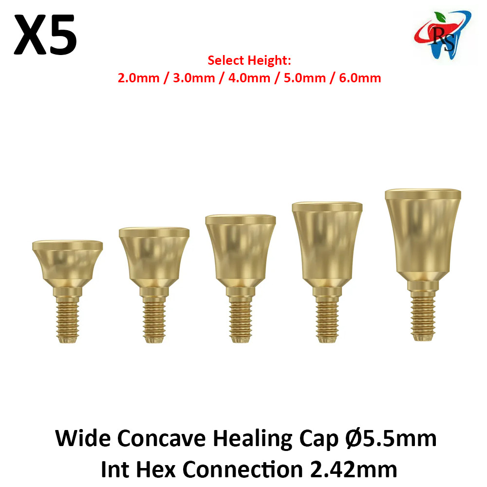 5x Dental Prosthetic Wide Concave Healing Cap Ø5.5mm Int Hex Connection 2.42mm