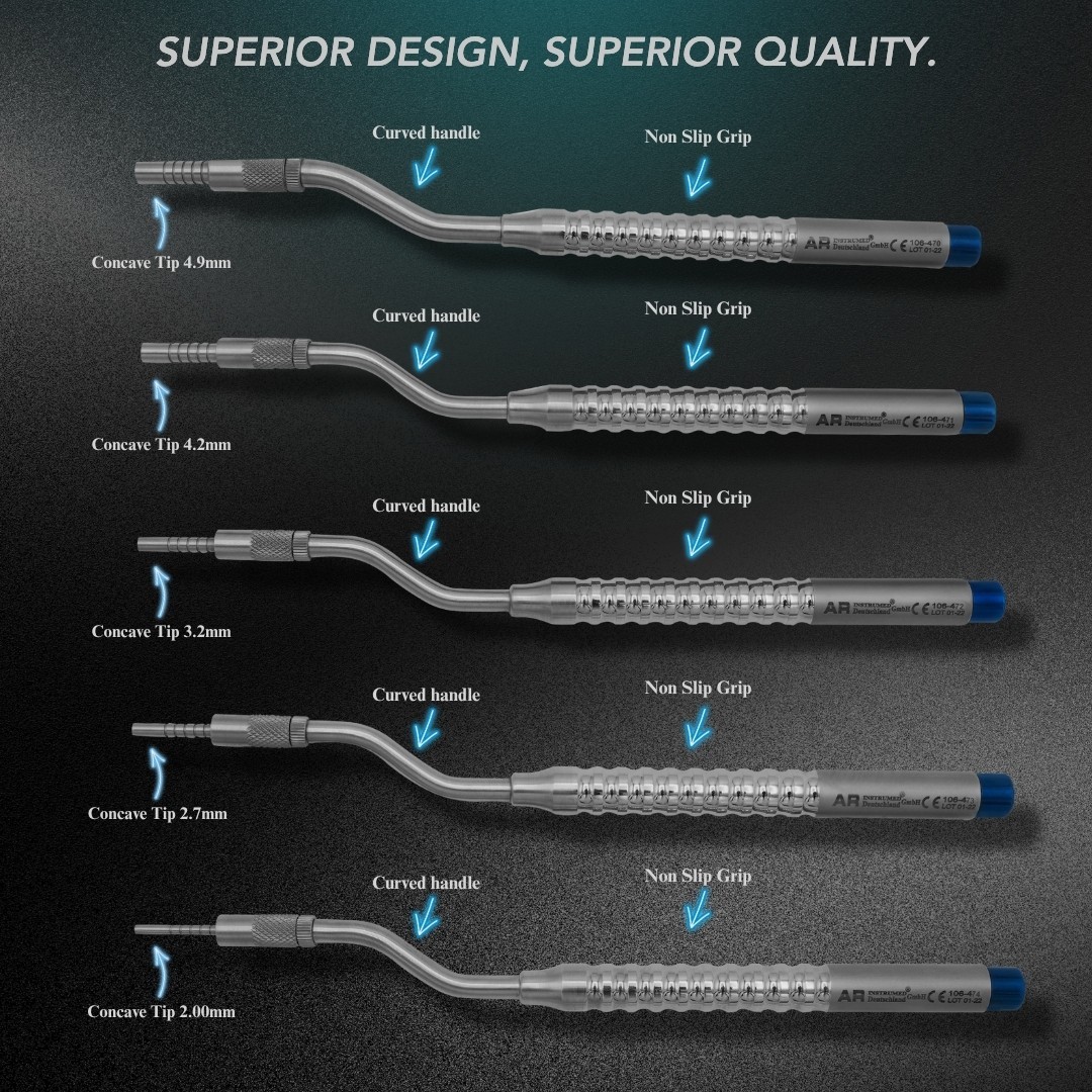AR 5 Pcs Concave Bone Spreading Osteotomes Curved Dental Implant Set German