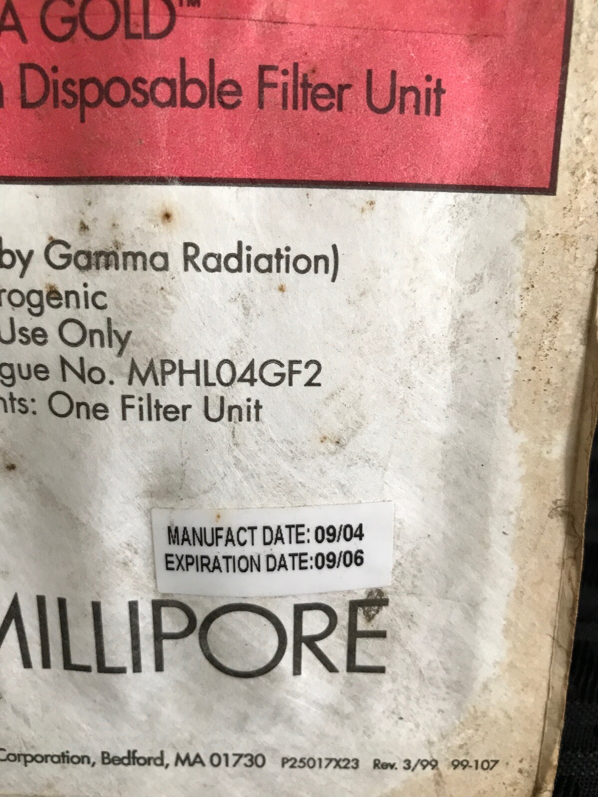 MILLIPORE Millipak-40 Gamma Gold Filter Unit 0.45µm 3/4 in. TC/TC MPHL04GF2