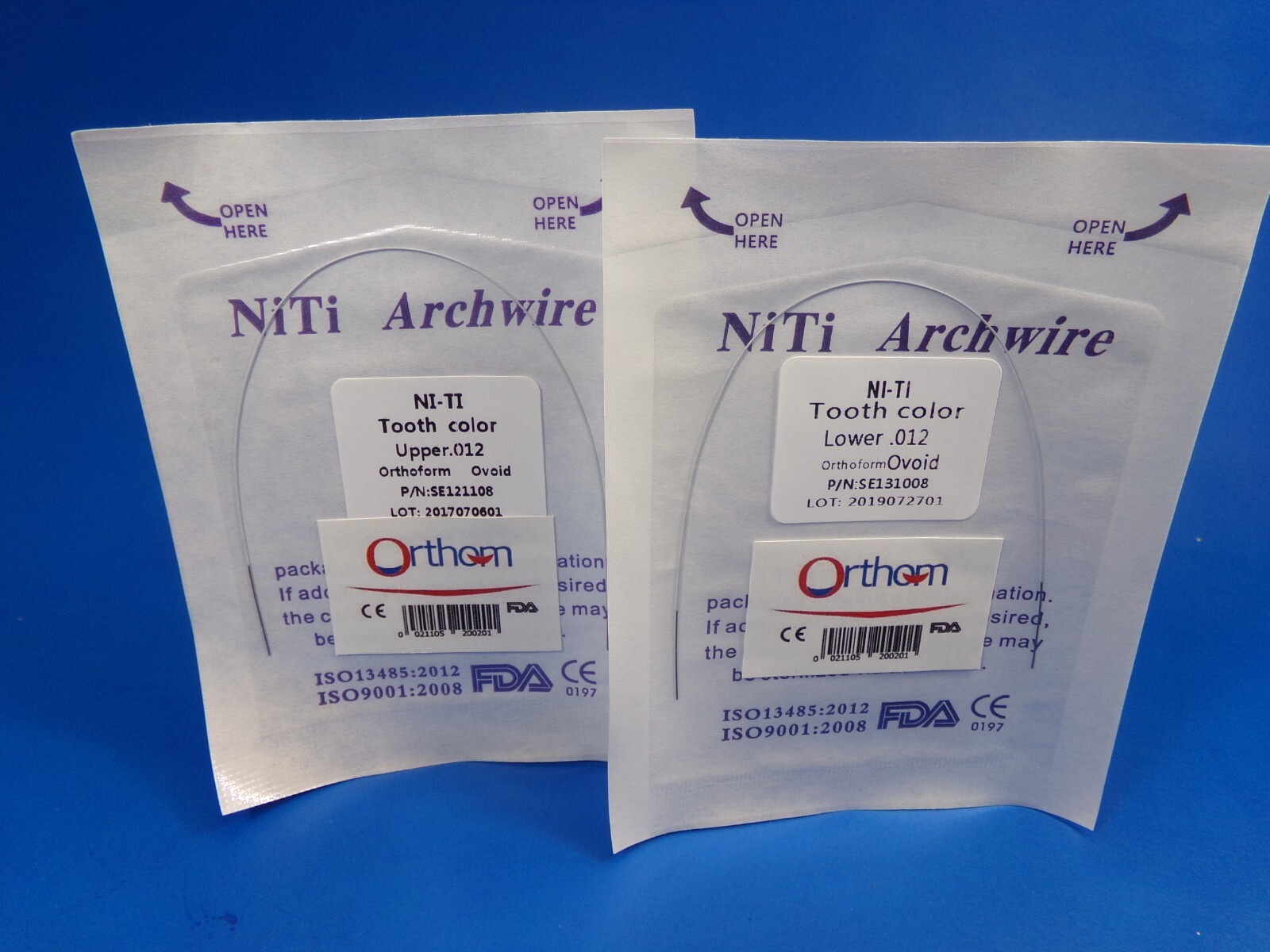 Dental Arch Wire NITI White Coated .012 Lower + Upper Set Ovoid /2 Pcs ORTHOM