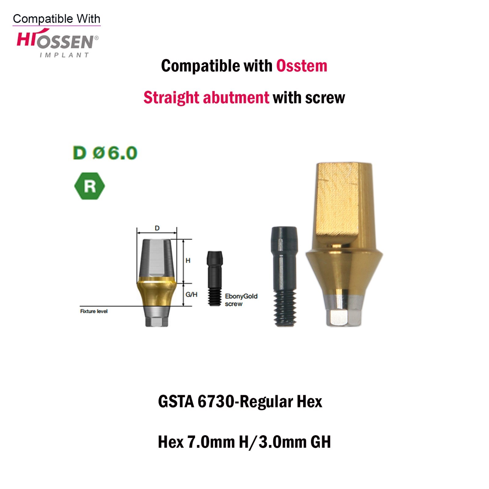 US Dental Straight Transfer Abutment Regular Ø6.0mm 1-6mm GH For Hiossen Osstem