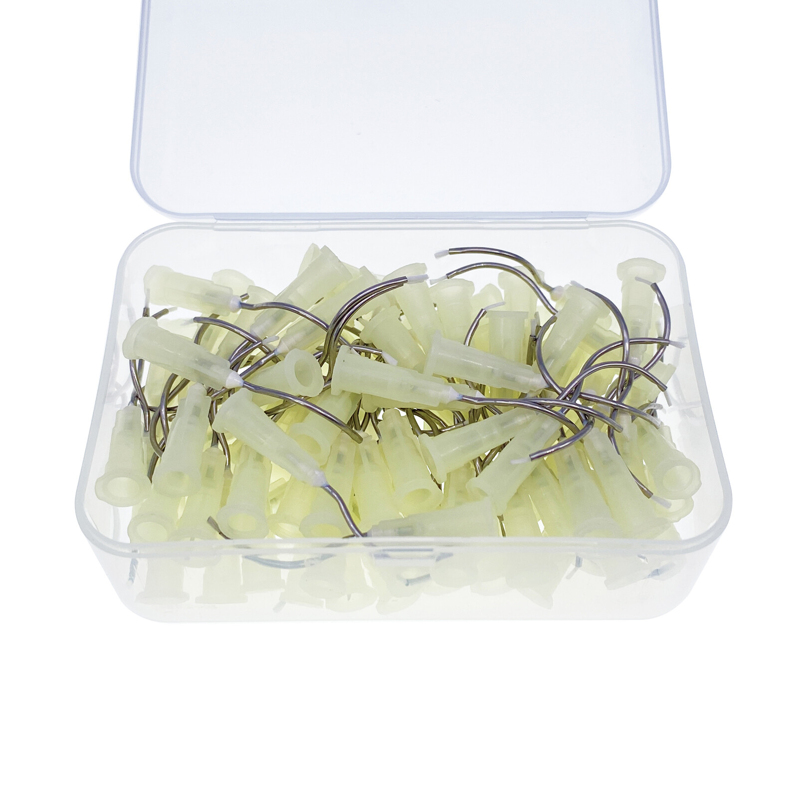 100Pcs Dental Disposable metal infusor yellow tip Pre-Bent w/ brush padded 19G