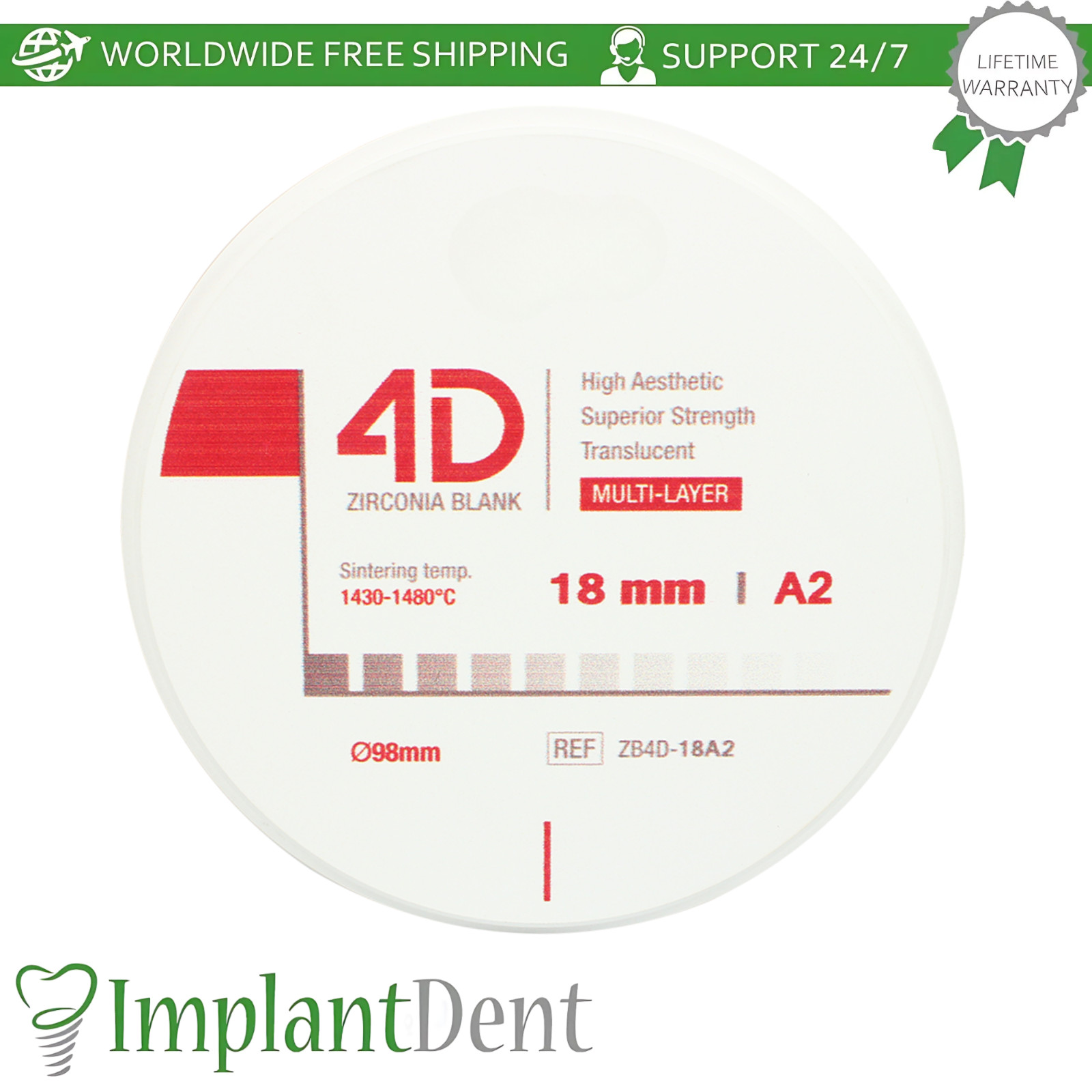 4D Zirconia Blank Dental Milling Restorative Material Ø98mm Dentistry Lab